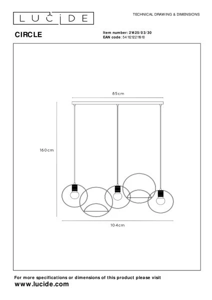 Lucide CIRCLE - Lámpara colgante - 3xE27 - Negro - técnico